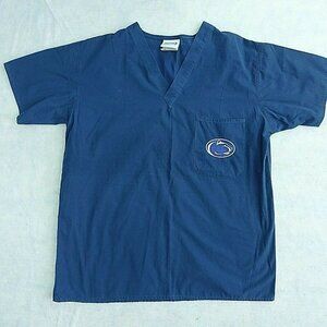 Burcs Scrub Top Women Size S Penn State Nittany Lion Solid Blue Short Sleeve